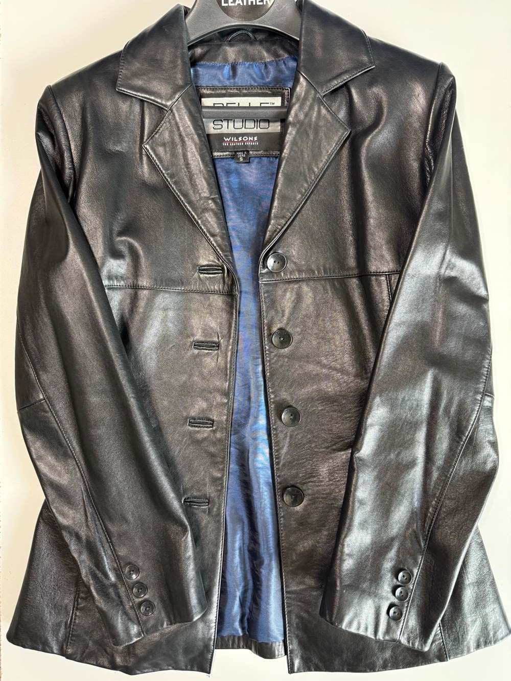 Wilsons Leather Black Leather Pelle Studio Button Jacket